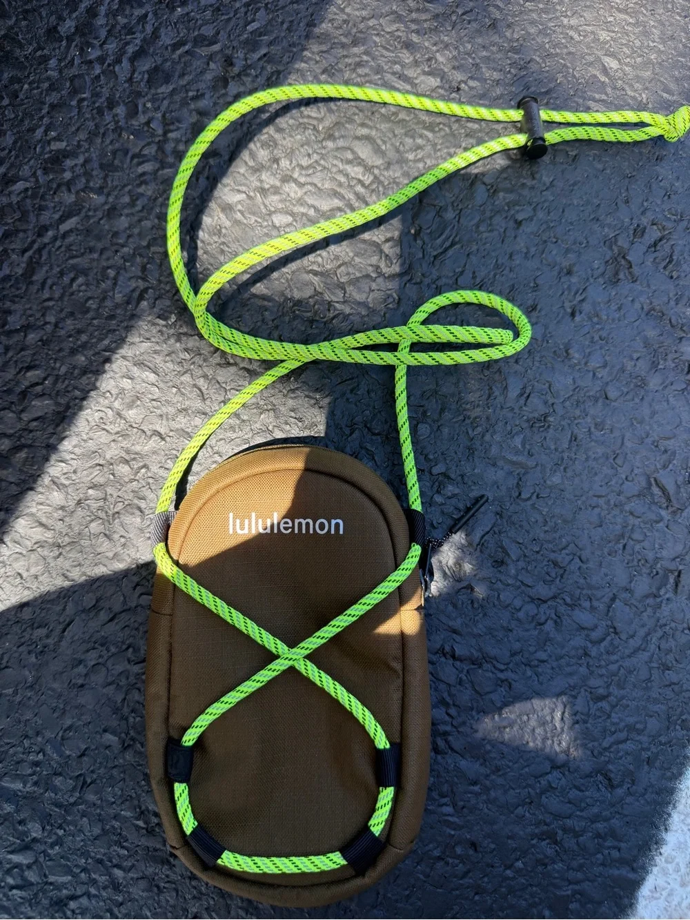 lululemon athletica Brown Crossbody Pouch with Neon Yellow Rope Strap